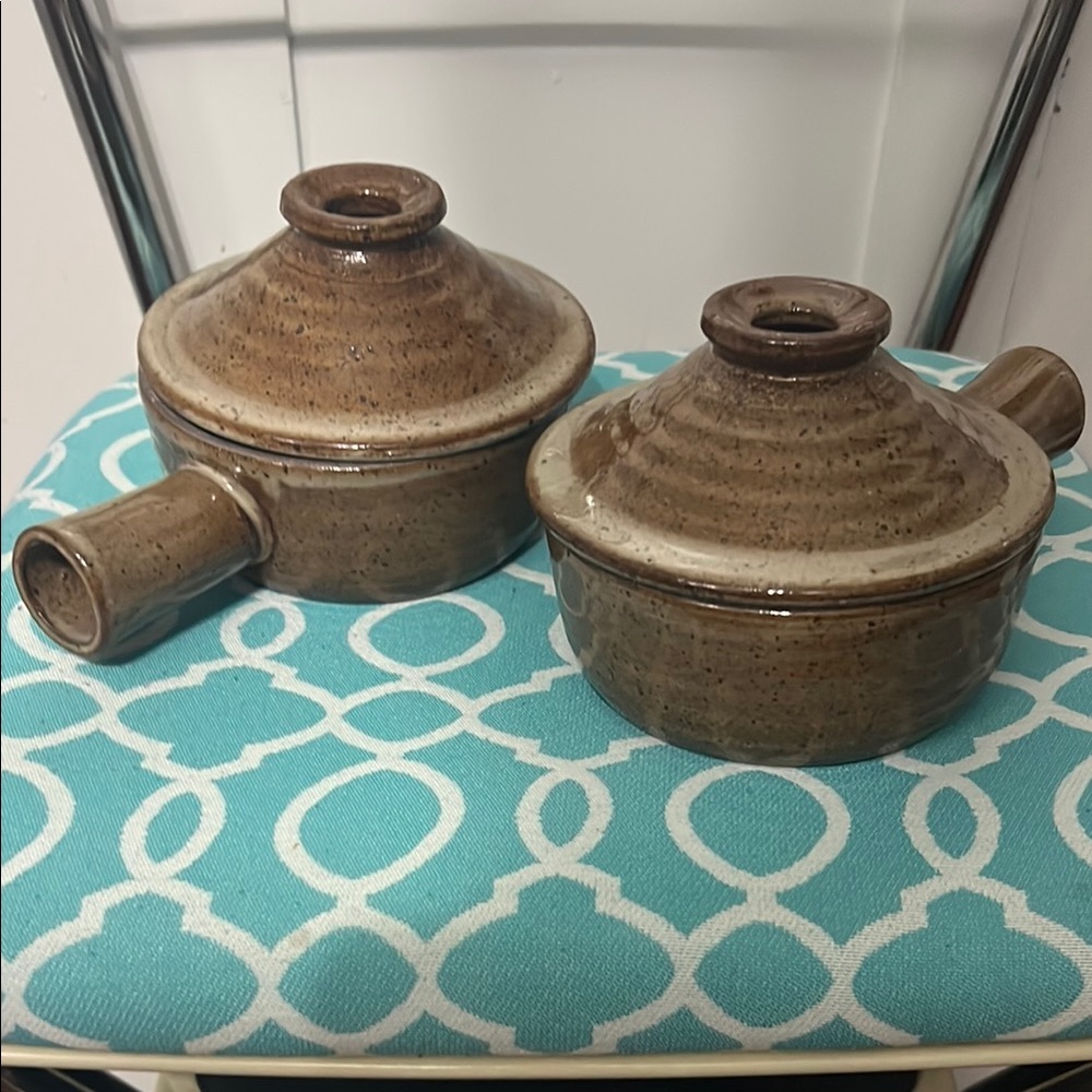 Set of Two Brown Ceramic Pots
